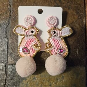 Boho Pink Bunny Beaded Earrings